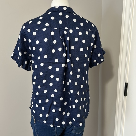 Anthropologie Maeve Polka Dot Printed Buttondown Surf Shirt Navy White Sz XS - Picture 8 of 13